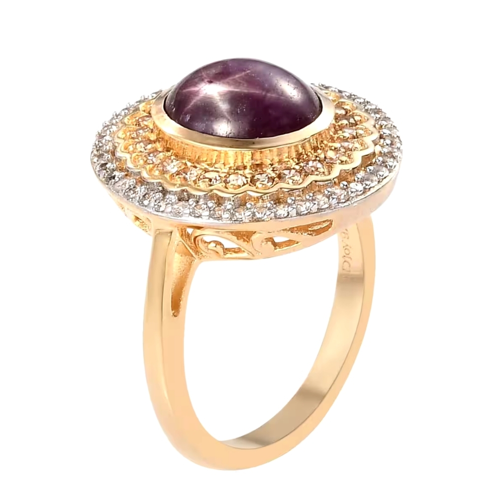 Exquisite Indian Star Ruby with Double Halo of White & Champagne Zircon - Picture 6 of 9